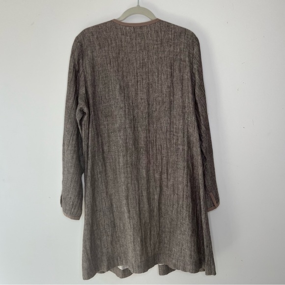 Eileen Fisher tan linen blend open front jacket tie front Sz XL - Picture 2 of 10